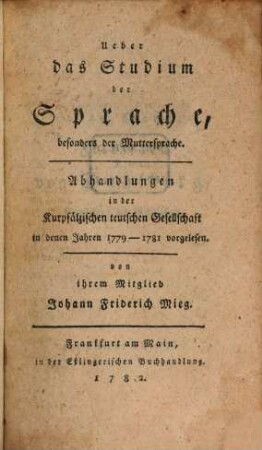Ueber das Studium der Sprache : besonders der Muttersprache