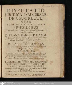 Disputatio Juridica Inauguralis De Usu-Fructu