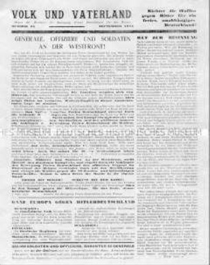 Mitteilungsblatt der Bewegung "Freies Deutschland" für den Westen mit einem Aufruf zur Beendigung des Krieges