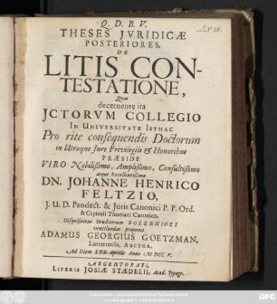 Theses Ivridicae Posteriores De Litis Contestatione