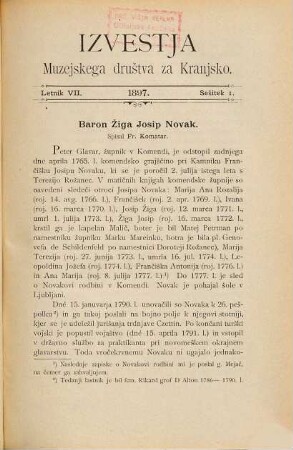 Izvestja Muzejskega Društva za Kranjsko : izdal Društveni Odbor. 7. 1897