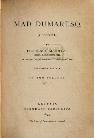 Mad Dumaresq : a novel, 1