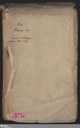 Fragmente von Katalogen der Kurfürstlichen Bibliothek - Bibl.Arch.I.Ba,Vol.22