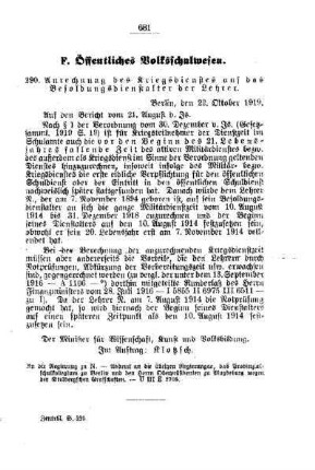 Anrechnung des Kriegsdienstes auf das Besoldungsdienstalter der Lehrer : [F. Öffentliches Volksschulwesen]
