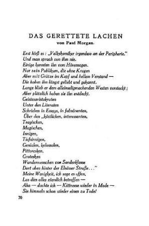 Das gerettete Lachen. Von Paul Morgan