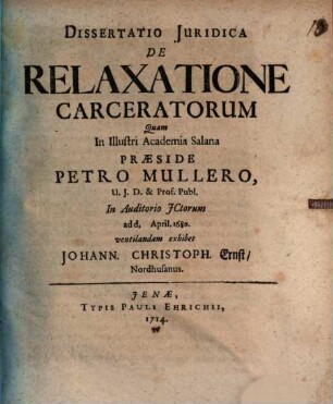 Diss. iur. de relaxatione carceratorum