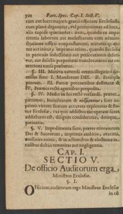 [...] Sectio V. De officio Auditorum erga Minstros Ecclesiae.