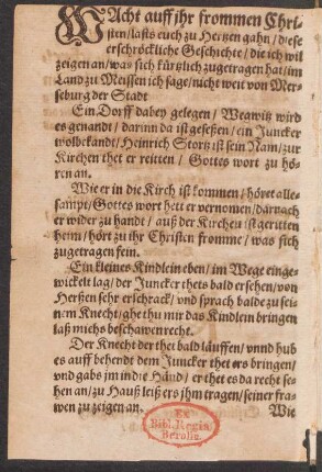 Wacht auff jhr frommen Chri=||sten/ lasts euch zu Hertzen gahn/