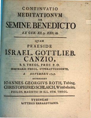 Continvatio Meditationvm De Semine Benedicto Ex Gen. XII, 3. XXII, 18.
