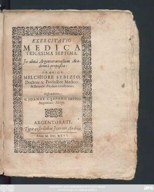 Exercitatio Medica Trigesima Septima