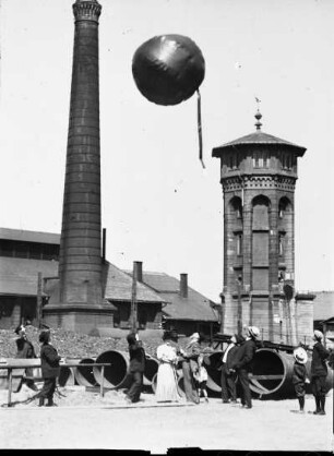 Eine Fahrt im Luftballon : Dresden-Reick. Eine Fahrt im Luftballon. Pilotballon steigt zur Feststellung der Windrichtung