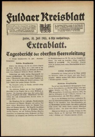 Zweite Ausgabe vom Samstag, den 31. Juli 1915.