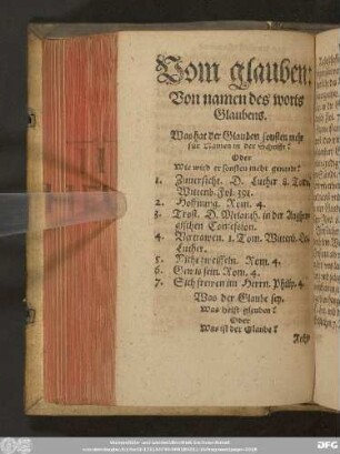 Vom glauben: Von namen des worts Glaubens.