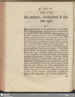 Cap. XVII. De aratione, seminatione & cultura agri / Sjuttonde Capitlet. Om plögning, såning, och åker-skötsel