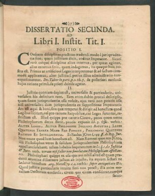 Dissertatio Secunda. Ad Libri I. Instit. Tit. I.