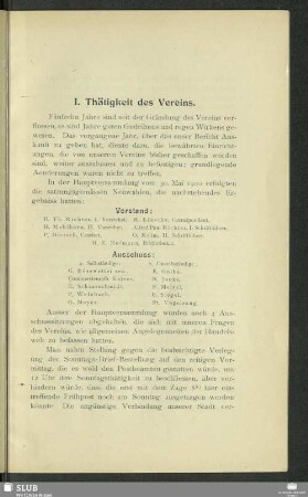 I. Thätigkeit des Vereins