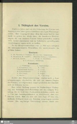 I. Thätigkeit des Vereins