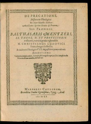 De Precatione : Disputatio Theologica ...