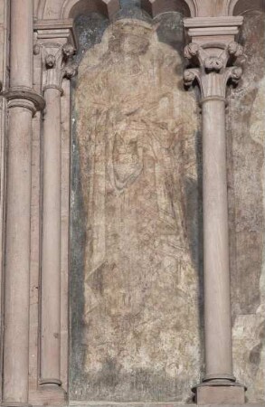 Südwandfresken des Chores — Gekrönter Mann mit Kirchenmodell