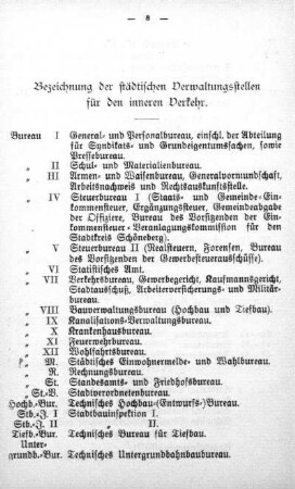 Bezeichnung der städtischen Verwaltungsstellen für den inneren Verkehr