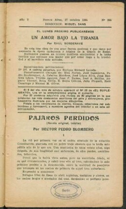 1921005205: Pájaros perdidos (novela original, inédita)