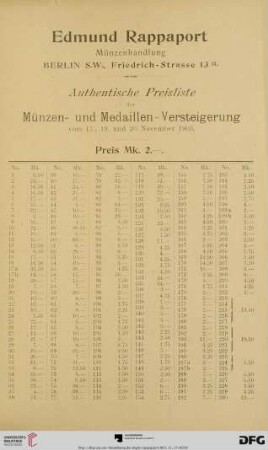 Authentische Preisliste