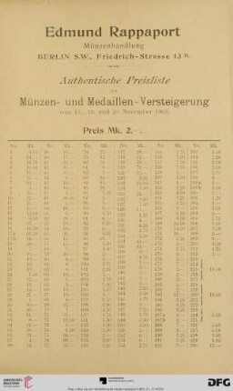 Authentische Preisliste
