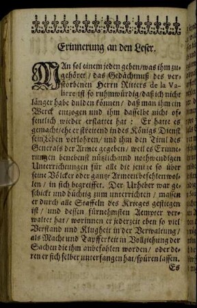 Erinnerung an den Leser.