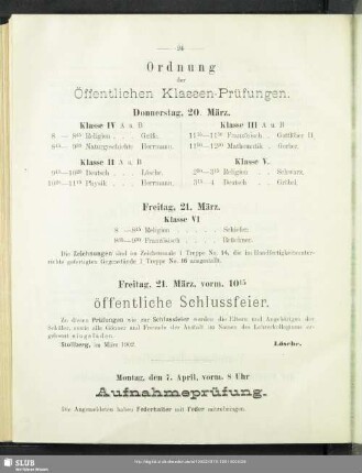 Ordnung der Öffentlichen Klassen-Prüfungen
