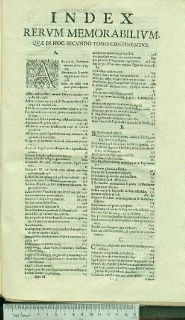Index Rervm Memorabilivm, Qvæ In Hoc Secvndo Tomo Continentvr.