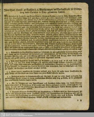 Ihrer Churf. Durchl. Zu Sachsen. Mandat wegen des Verkaufs und der Stempelung derer Calender in Dero gesammten Lande