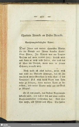 Charlotte Reinicke an Pastor Reinicke