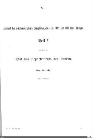 Hauptfinanzetat 1909-1910, Heft 5
