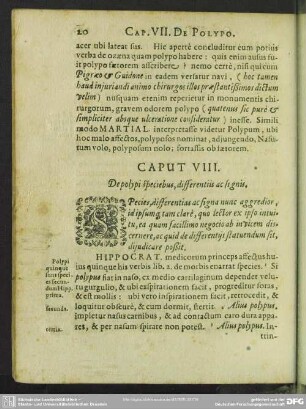 Caput VIII. De polypi speciebus, differentiis acsignis