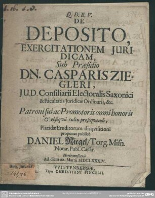 De deposito exercitationem juridicam