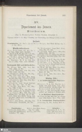 XV. Departement des Innern