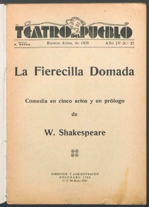 1938002700: La fierecilla domada : comedia en cinco actos y un prólogo