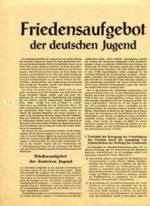Propagandaschrift zum Friedensaufgebot der FDJ und zur Volkskammerwahl 1950