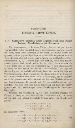 Zweiter Theil. Mechanik starrer Körper.