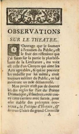 Observations sur le Théatre