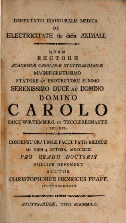 Diss. inaug. med. de electricitate sic dicta animali