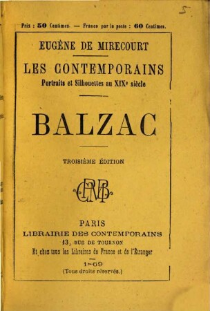 Histoire contemporaine : Portraits et Silhouettes au XIX siècle. (Der Umschlag m. d. T.: Les Contemporains), 5
