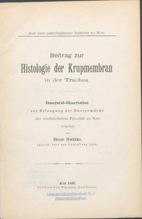 Beitrag zur Histologie der Krupmembran in der Trachea