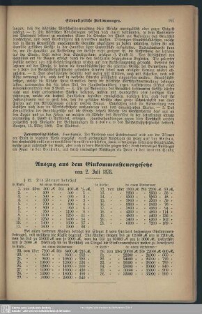 Auszug aus dem Einkommensteuergesetze vom 2. Juli 1878