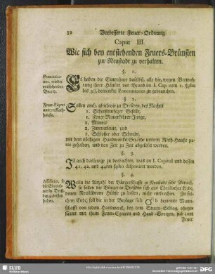 Caput III. Wie sich bey entstehenden Feuers-Brünsten zur Neustadt zu verhalten