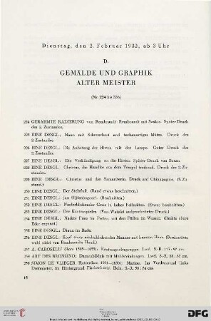 D. Gemälde und Graphik Alter Meister (Nr. 224-336)