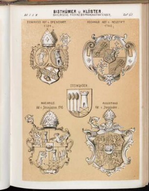 Taf. 62. Dominicus Abt v. Speinshart. 1734. - Ascanius Abt v. Neustift 1740. - Steingaden. - Marianus Abt v. Steingaden. 1745 - Augustinus Abt. v. Steingaden.