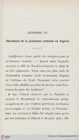 Chapitre VII: Décadence de la puissance romaine en Algérie
