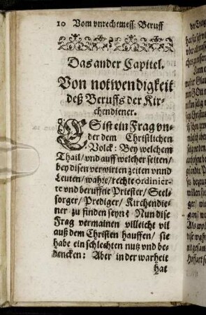 Das ander Capitel. Von notwendigkeit deß Beruffs der Kirchendiener.