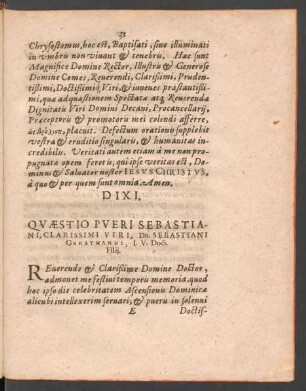 Quaestio Pueri Sebastiani, ... Dn. Sebastiani Gerstmanni, I. V. Doct. Filii.